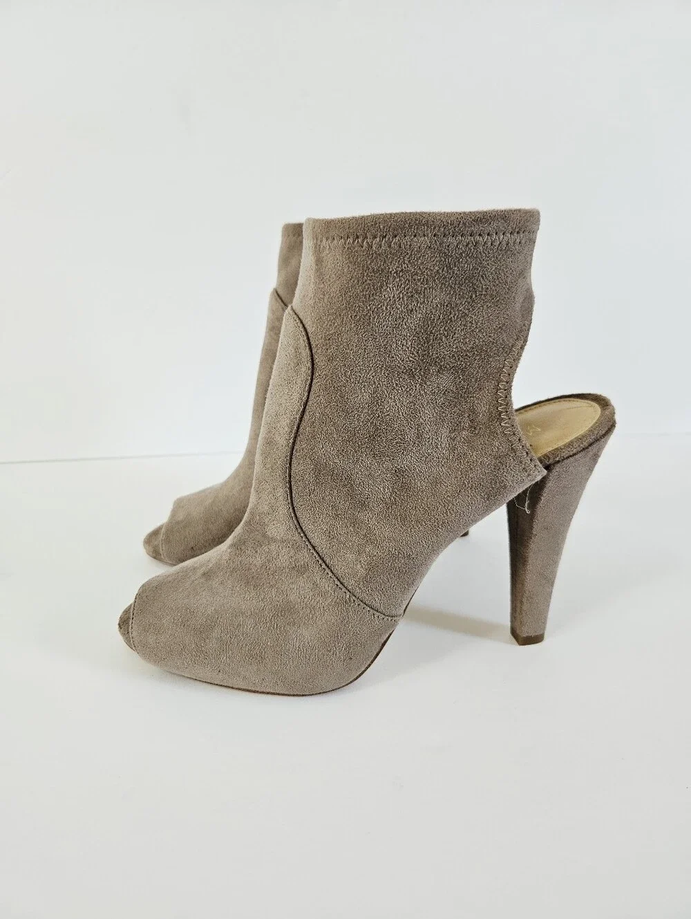 Michael Kors Selina Beige Microsuede Peep Toe Sling Back Heels Pumps Booties 8